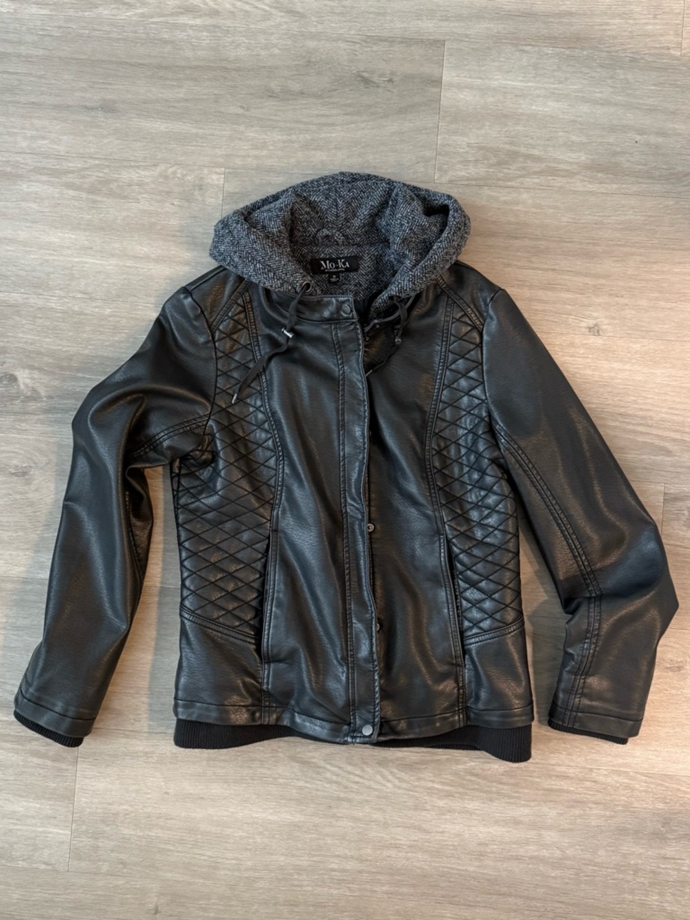 Mo-Ka Women's Black Faux Leather Hooded Jacket